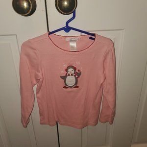 Janie and Jack Pink Holiday Penguin Shirt - 4T size